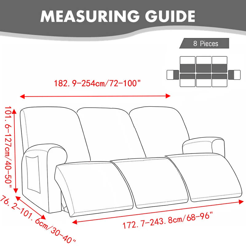 size guide for 3 seater recliner chair cover