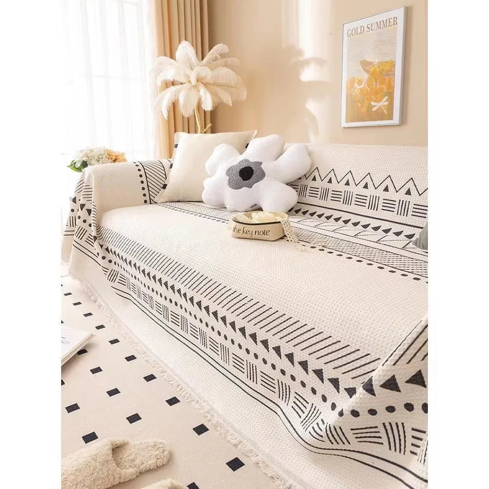Sofa with a patterned cover in a living room setting